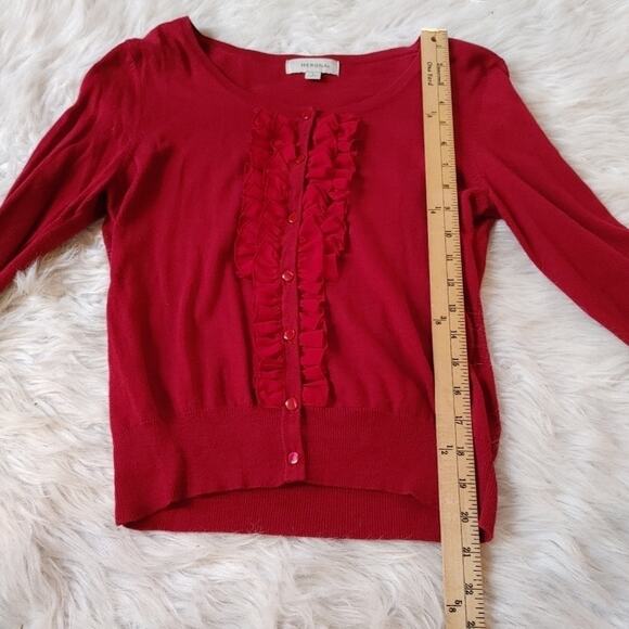 Merona Size Small S Red Button Up Sweater Frill Long Sleeve Chic Cute Classic - Picture 4 of 10